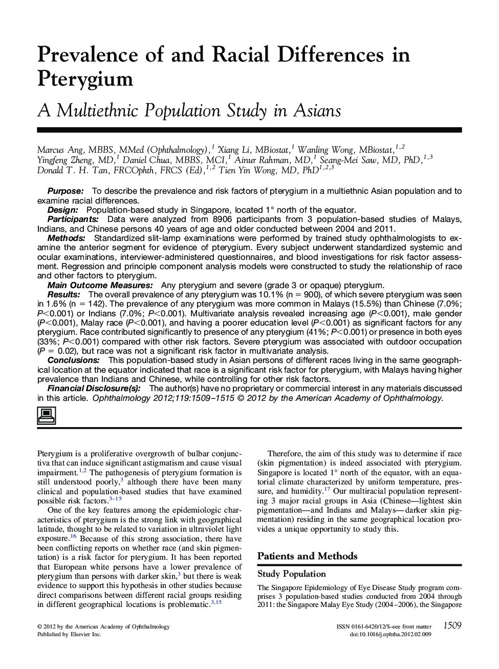 Prevalence of and Racial Differences in Pterygium