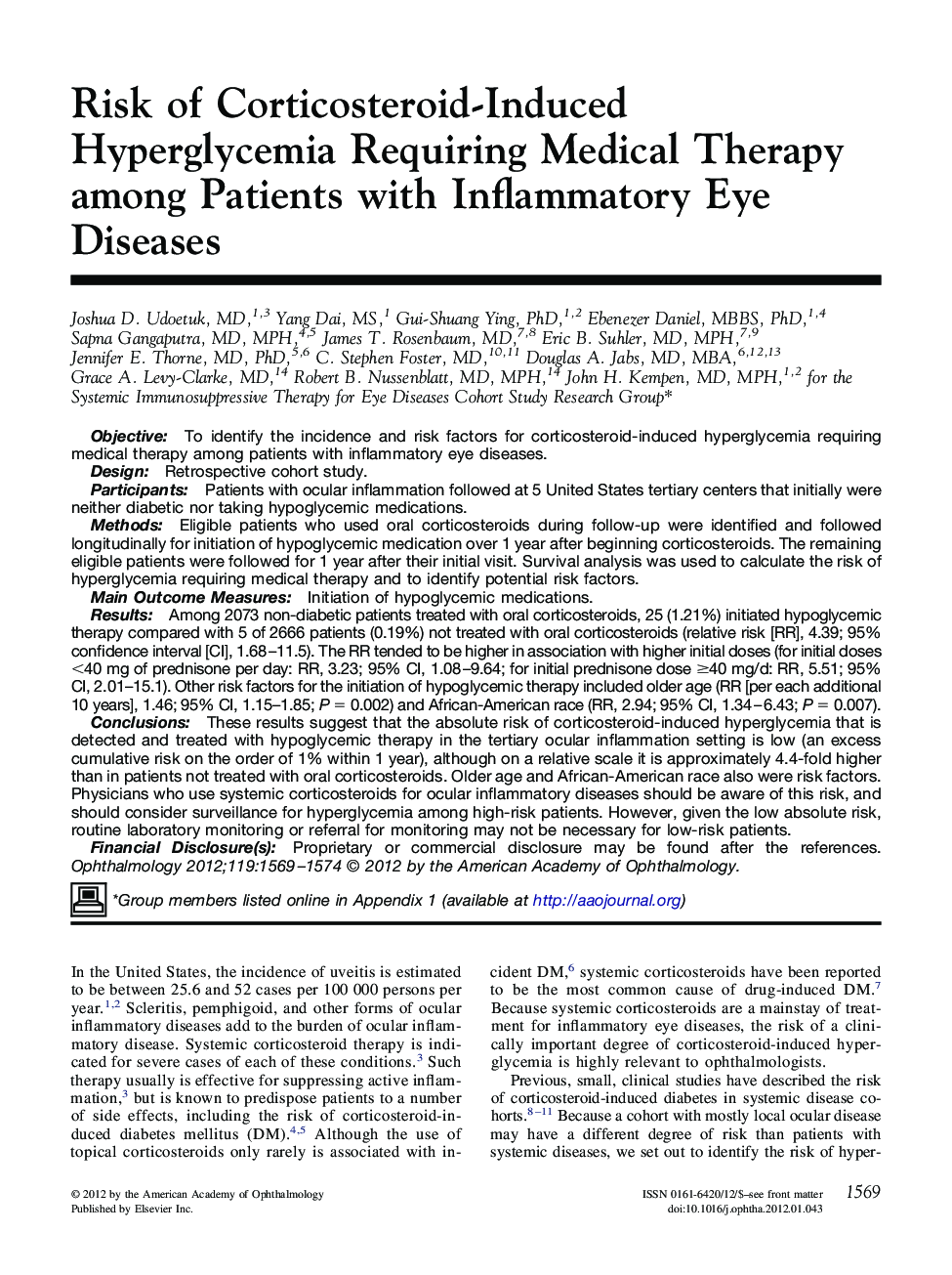 Risk of Corticosteroid-Induced Hyperglycemia Requiring Medical Therapy among Patients with Inflammatory Eye Diseases 
