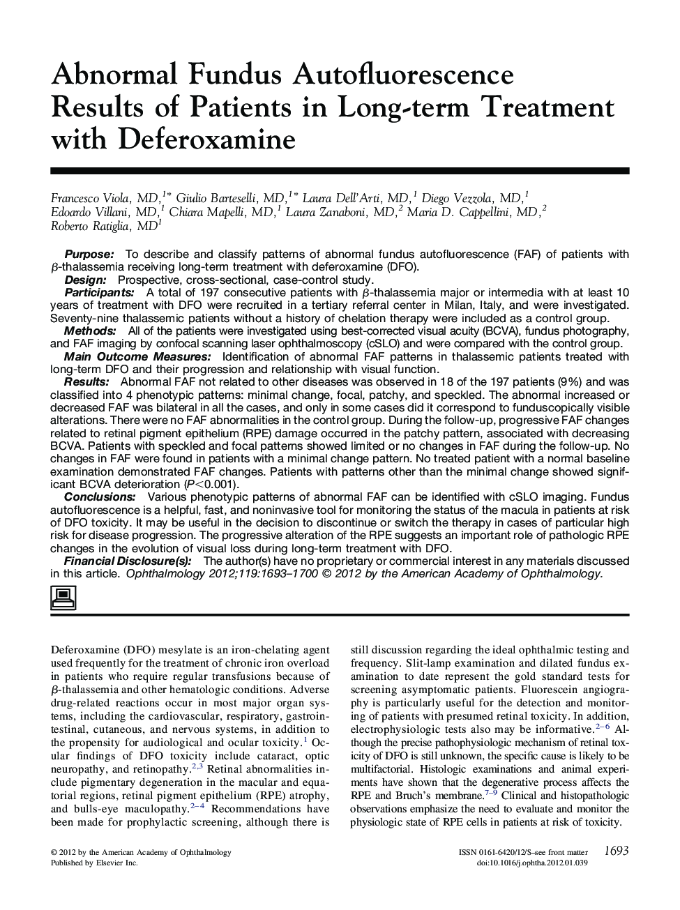 Abnormal Fundus Autofluorescence Results of Patients in Long-term Treatment with Deferoxamine