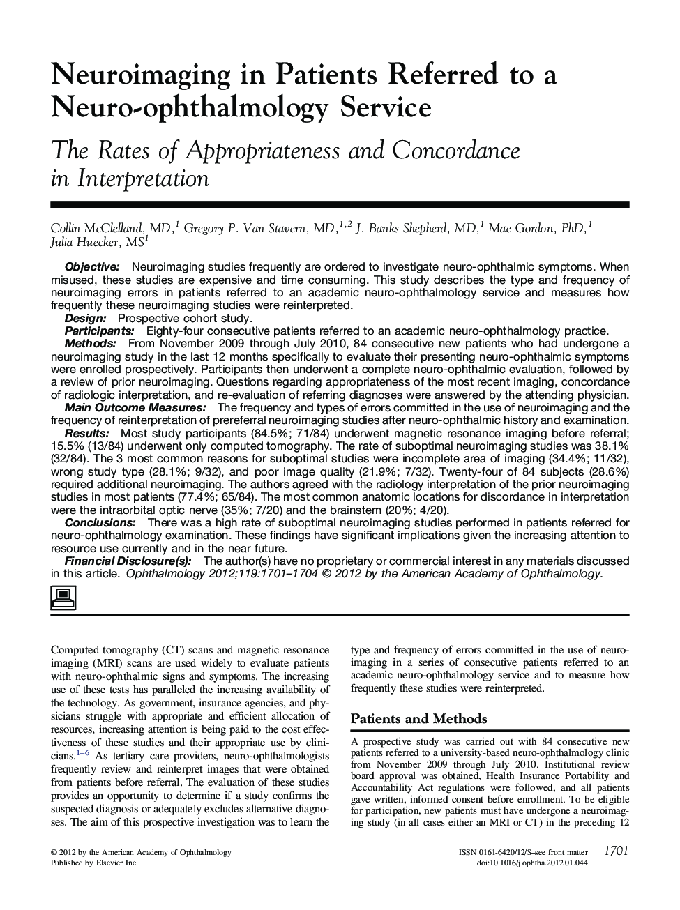 Neuroimaging in Patients Referred to a Neuro-ophthalmology Service