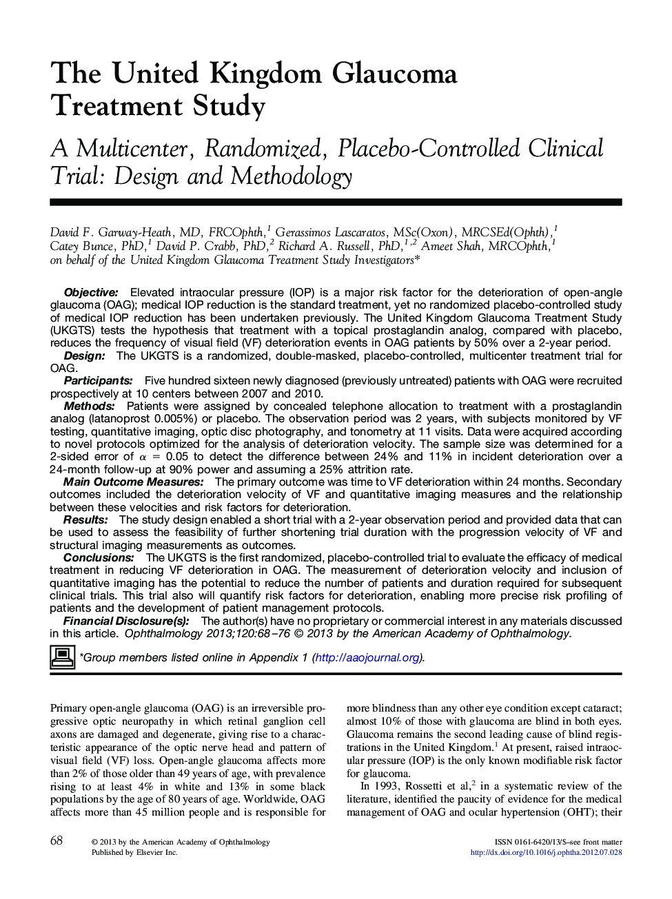 The United Kingdom Glaucoma Treatment Study
