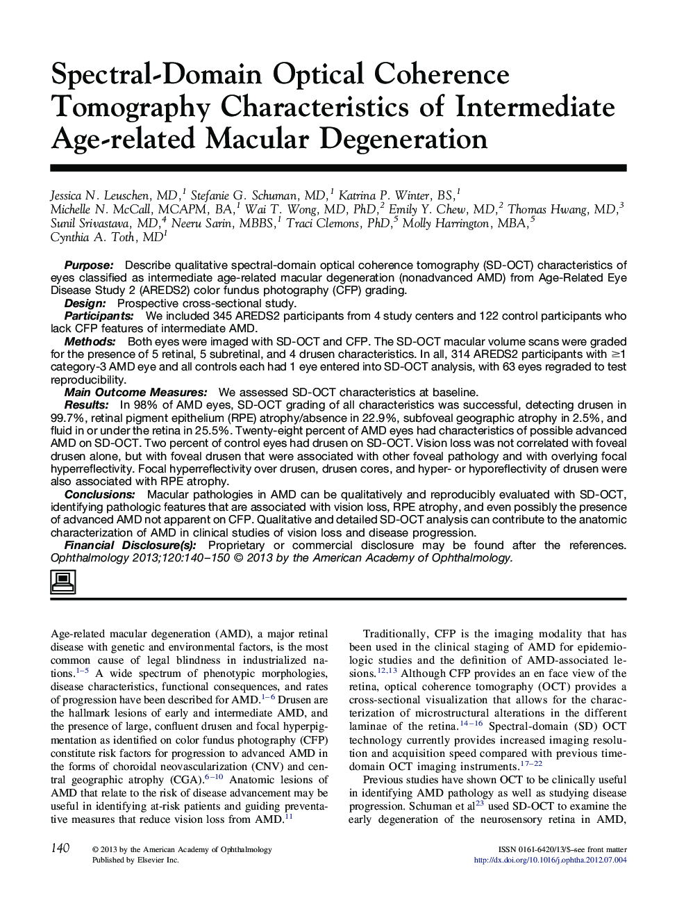 Spectral-Domain Optical Coherence Tomography Characteristics of Intermediate Age-related Macular Degeneration