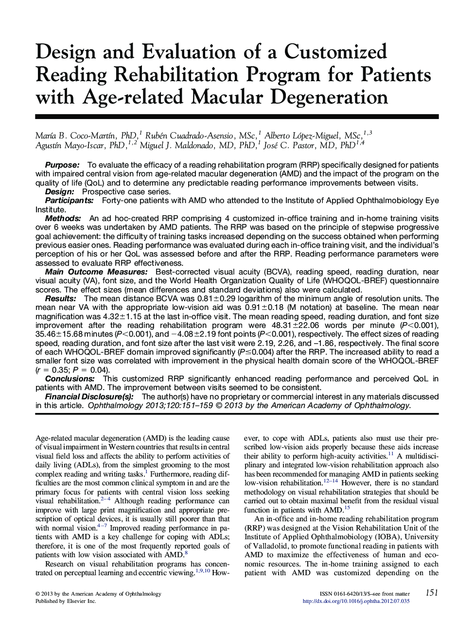 Design and Evaluation of a Customized Reading Rehabilitation Program for Patients with Age-related Macular Degeneration 