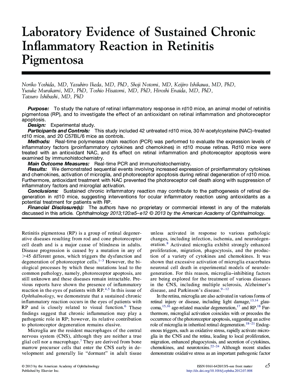 عکس صفحه اول مقاله: Laboratory Evidence of Sustained Chronic Inflammatory Reaction in Retinitis Pigmentosa Laboratory Evidence of Sustained Chronic Inflammatory Reaction in Retinitis Pigmentosa