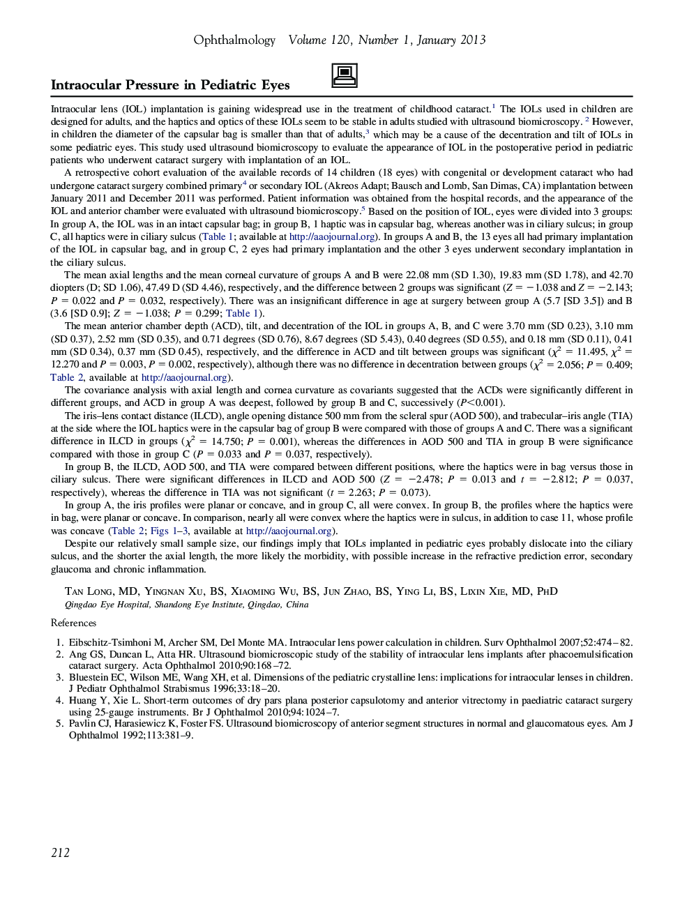 Intraocular Pressure in Pediatric Eyes