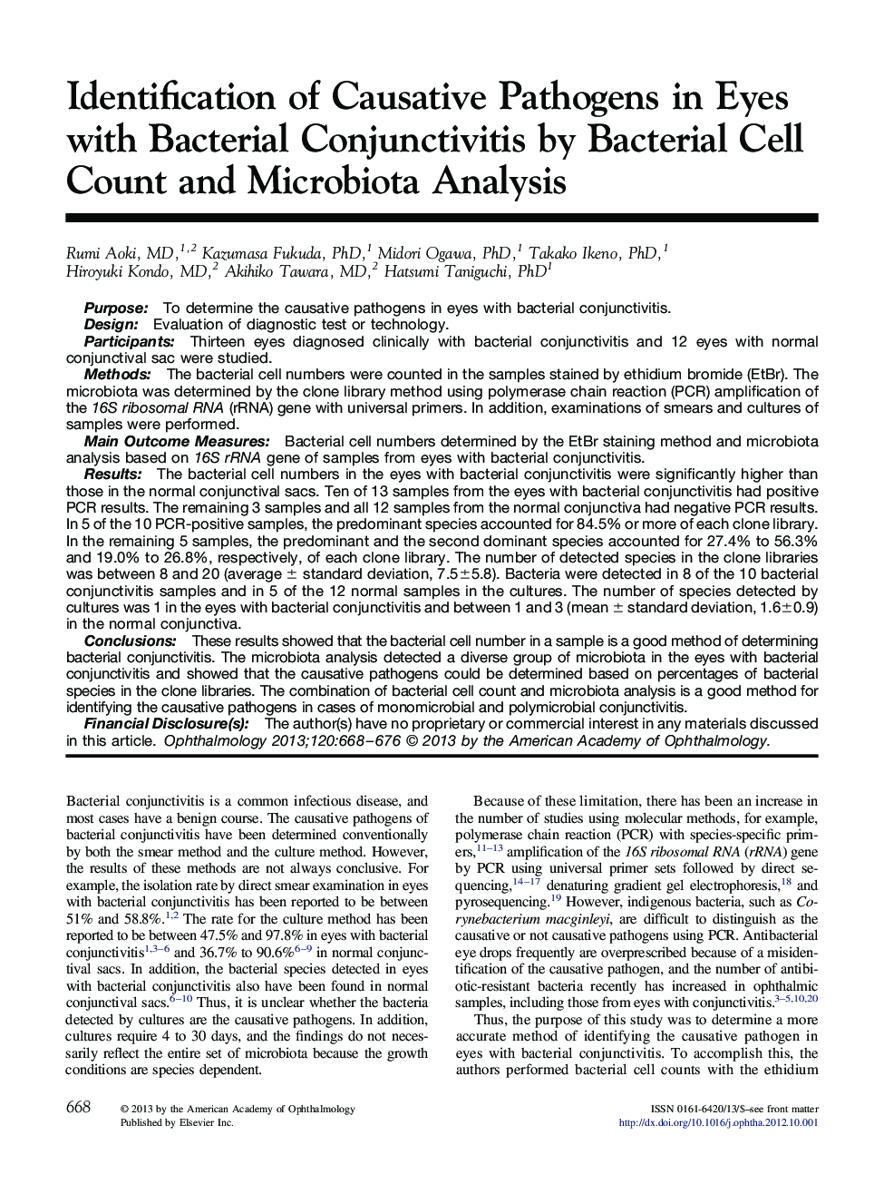 عکس صفحه اول مقاله: Identification of Causative Pathogens in Eyes with Bacterial Conjunctivitis by Bacterial Cell Count and Microbiota Analysis Identification of Causative Pathogens in Eyes with Bacterial Conjunctivitis by Bacterial Cell Count and Microbiota Analysis