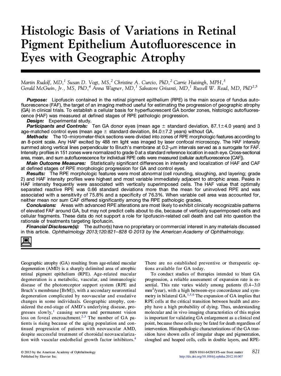 Histologic Basis of Variations in Retinal Pigment Epithelium Autofluorescence in Eyes with Geographic Atrophy