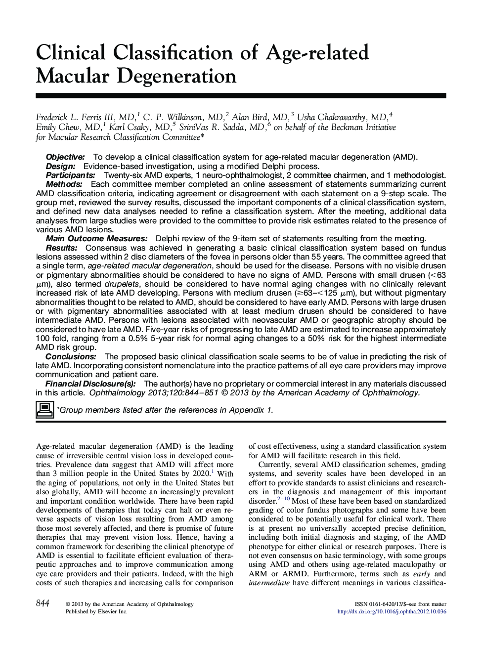 Clinical Classification of Age-related Macular Degeneration