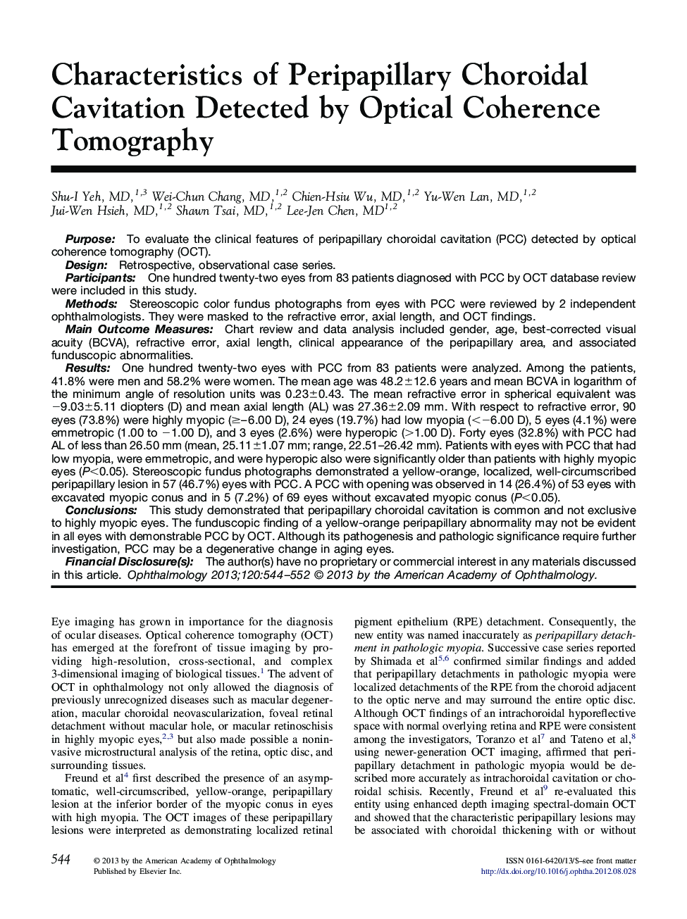 Characteristics of Peripapillary Choroidal Cavitation Detected by Optical Coherence Tomography 