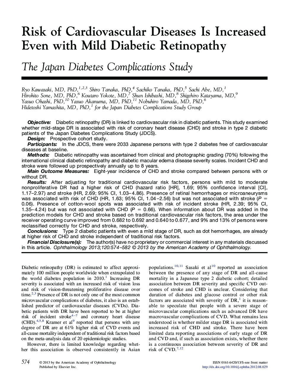 Risk of Cardiovascular Diseases Is Increased Even with Mild Diabetic Retinopathy