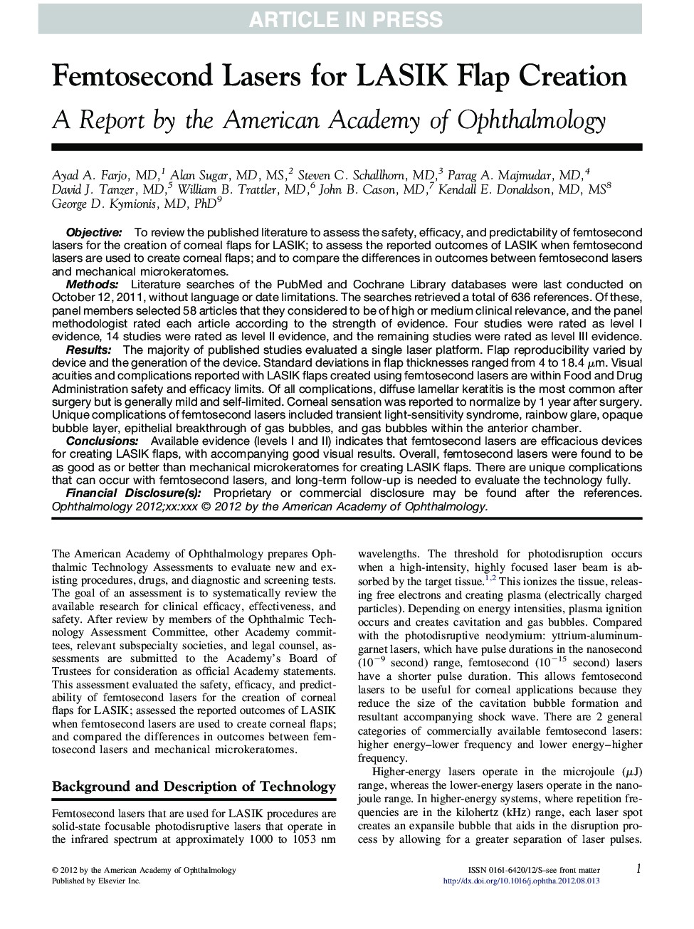 Femtosecond Lasers for LASIK Flap Creation