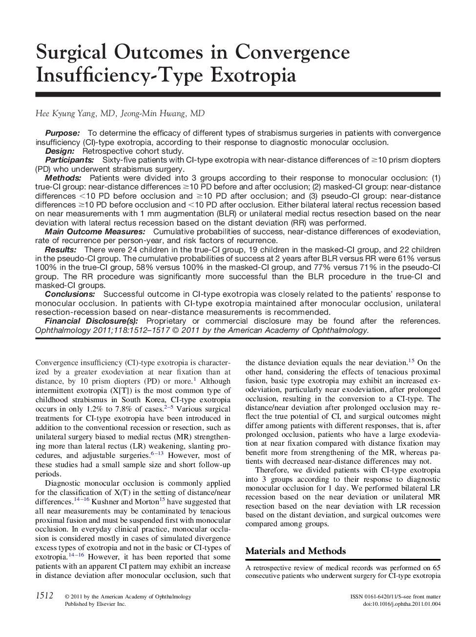 Surgical Outcomes in Convergence Insufficiency-Type Exotropia
