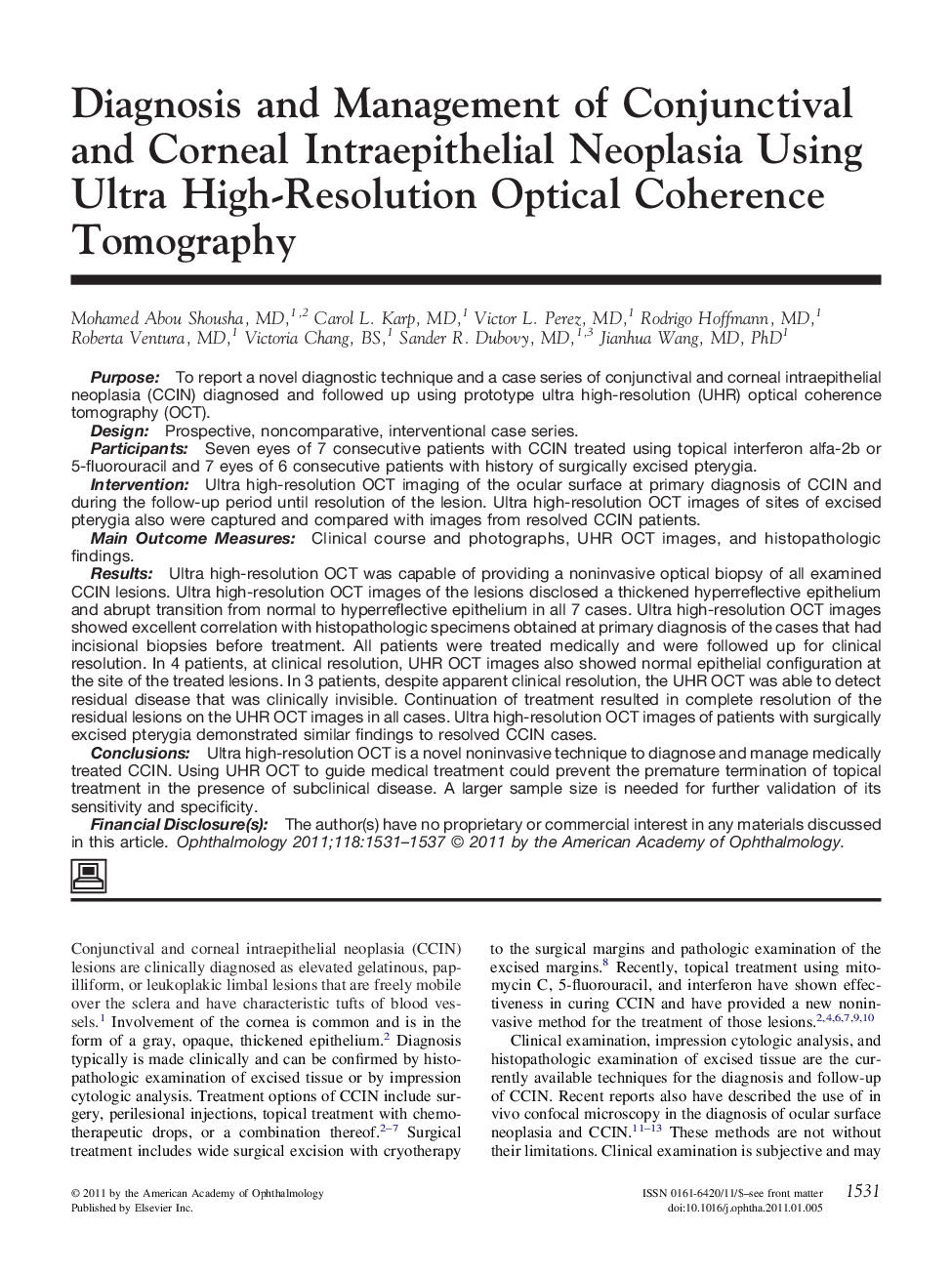 Diagnosis and Management of Conjunctival and Corneal Intraepithelial Neoplasia Using Ultra High-Resolution Optical Coherence Tomography