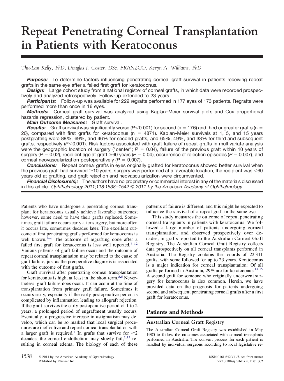 Repeat Penetrating Corneal Transplantation in Patients with Keratoconus