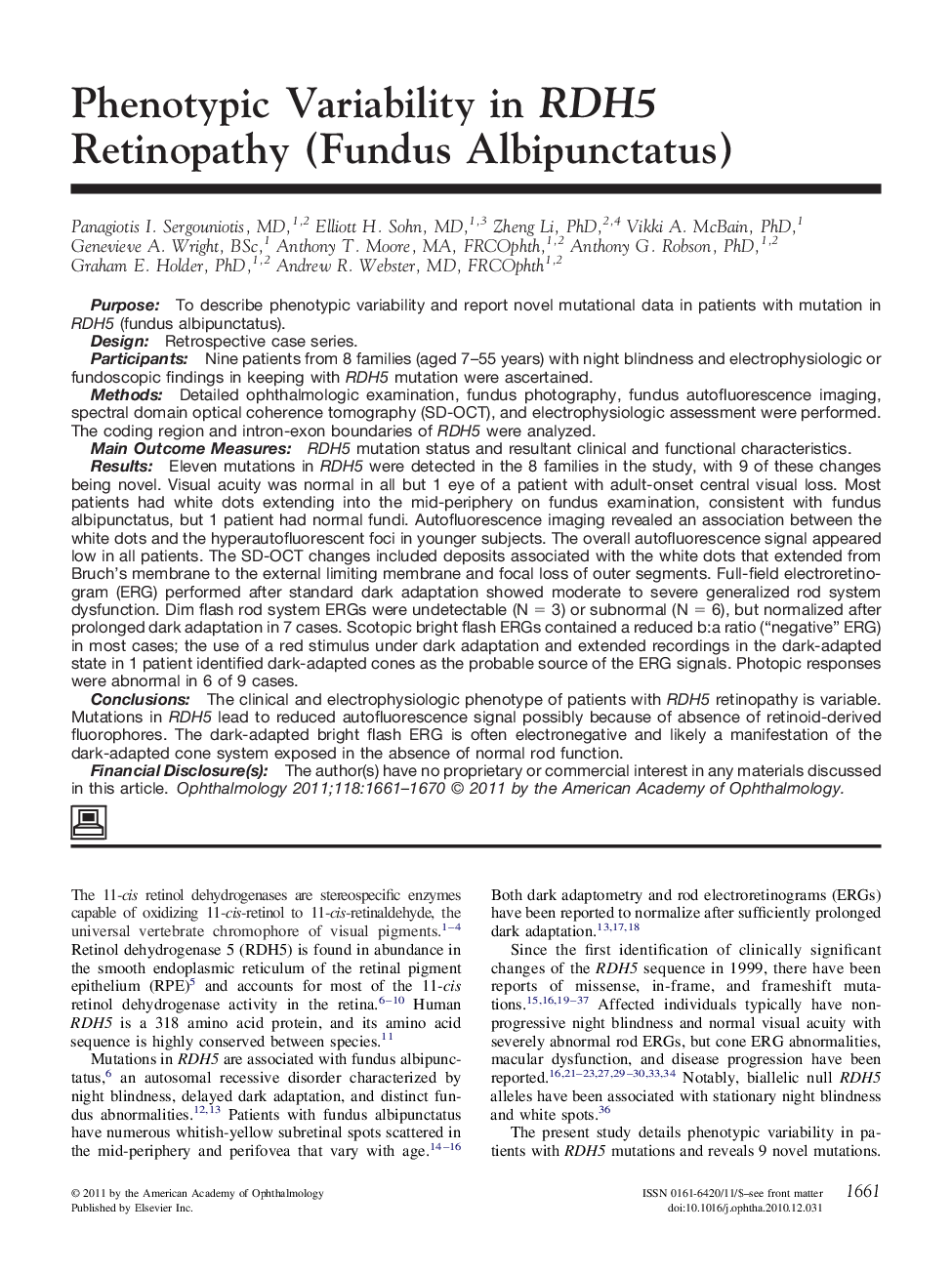Phenotypic Variability in RDH5 Retinopathy (Fundus Albipunctatus)