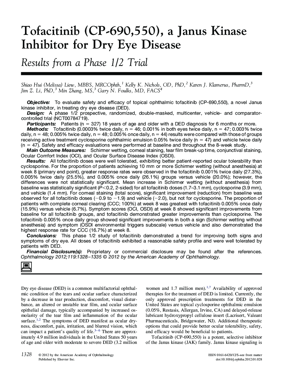Tofacitinib (CP-690,550), a Janus Kinase Inhibitor for Dry Eye Disease