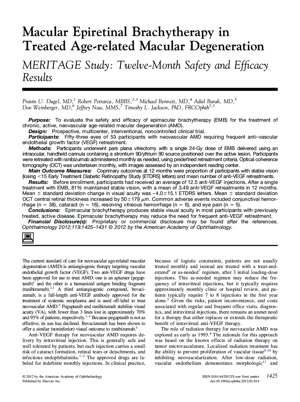 Macular Epiretinal Brachytherapy in Treated Age-related Macular Degeneration