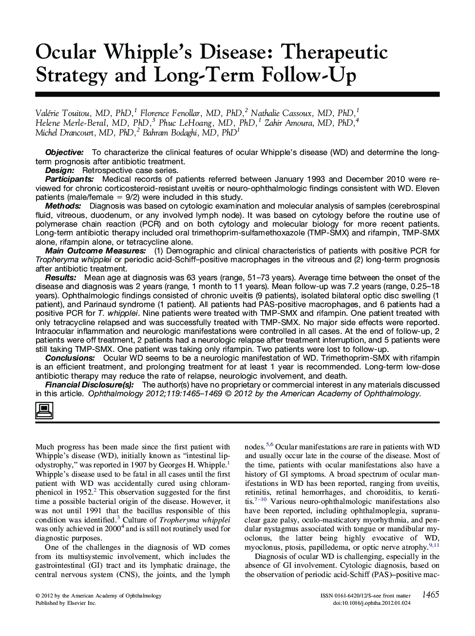 عکس صفحه اول مقاله: Ocular Whipple's Disease: Therapeutic Strategy and Long-Term Follow-Up Ocular Whipple's Disease: Therapeutic Strategy and Long-Term Follow-Up