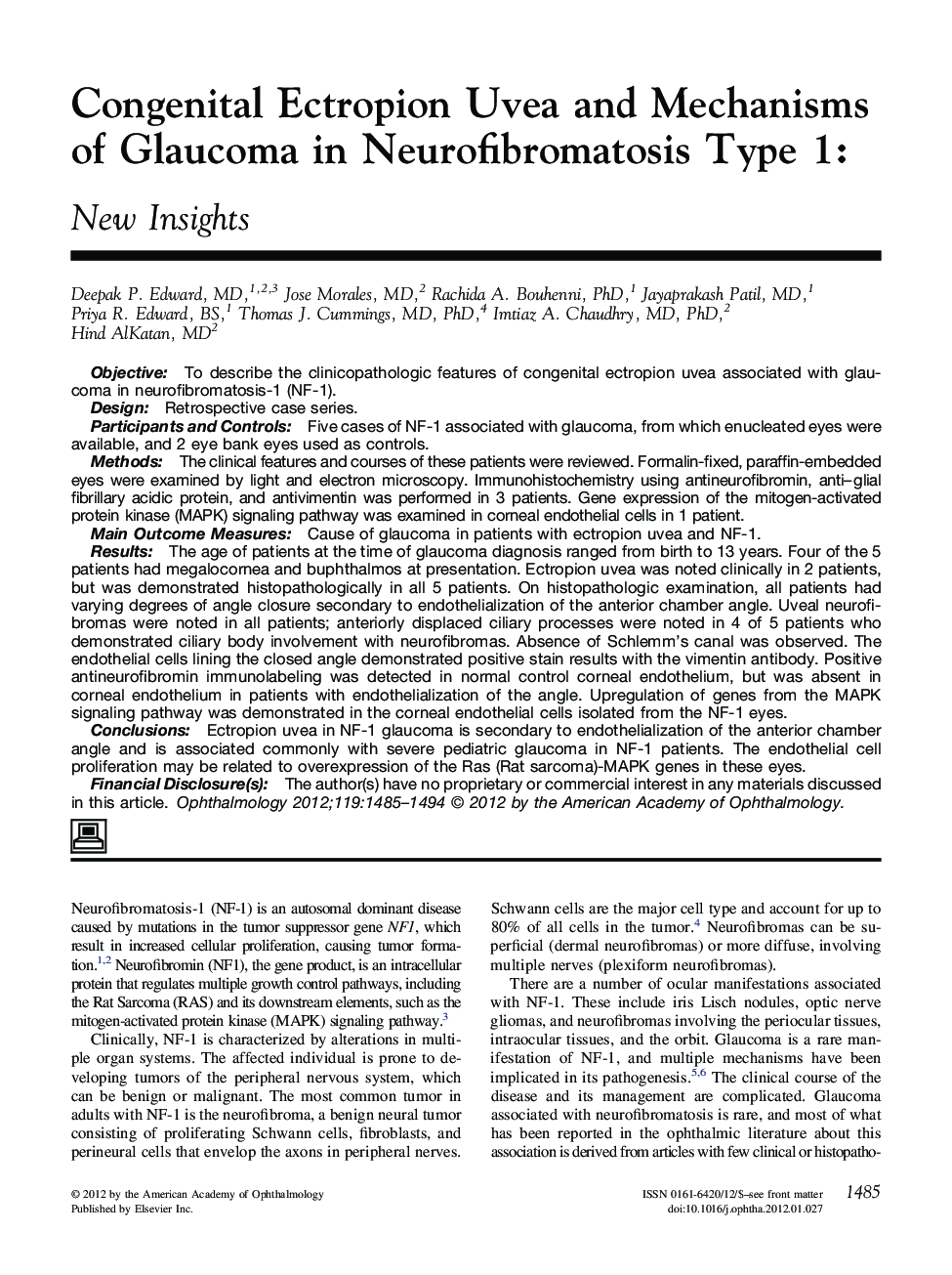 Congenital Ectropion Uvea and Mechanisms of Glaucoma in Neurofibromatosis Type 1: