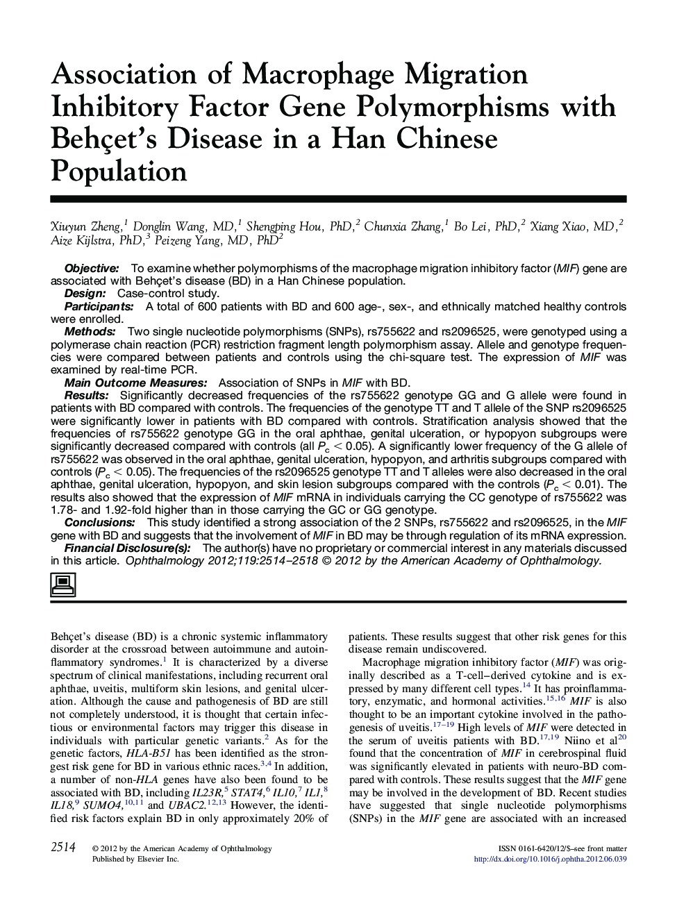 Association of Macrophage Migration Inhibitory Factor Gene Polymorphisms with Behçet's Disease in a Han Chinese Population