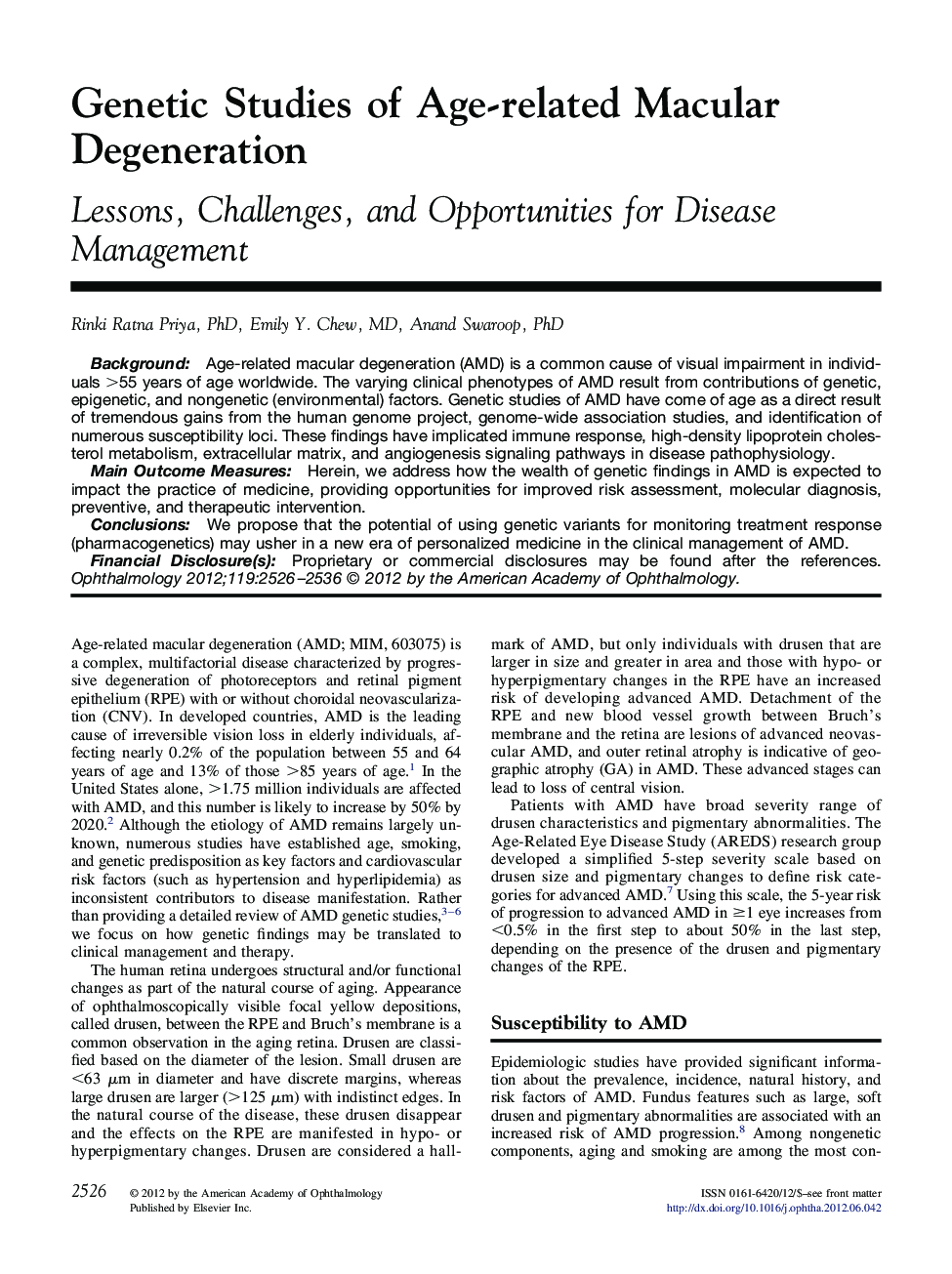 Genetic Studies of Age-related Macular Degeneration