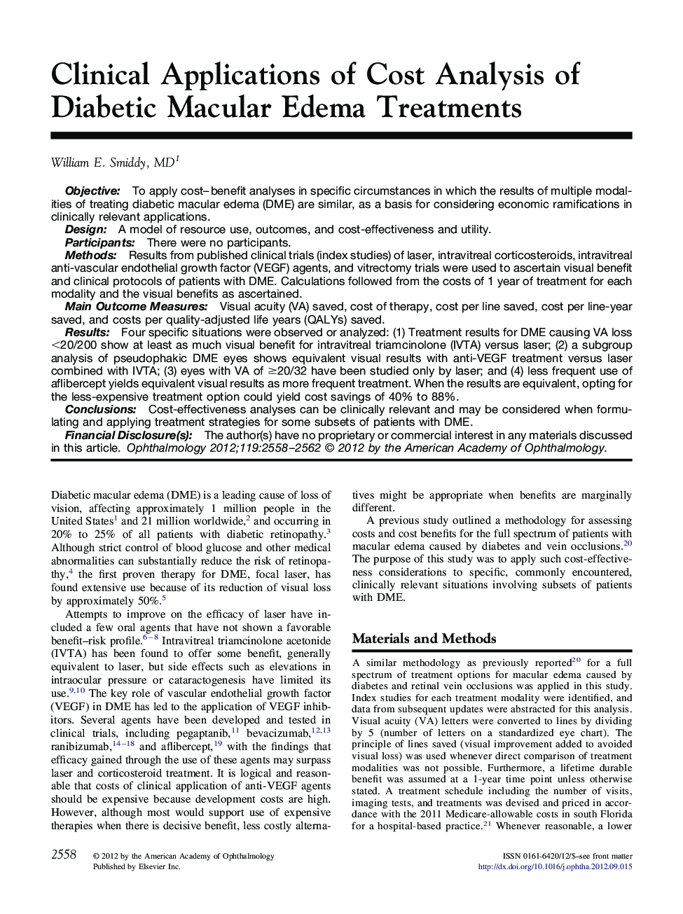 عکس صفحه اول مقاله: Clinical Applications of Cost Analysis of Diabetic Macular Edema Treatments Clinical Applications of Cost Analysis of Diabetic Macular Edema Treatments