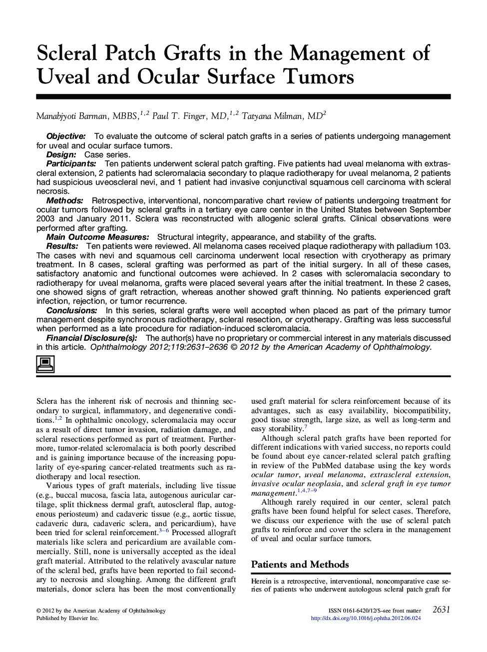 Scleral Patch Grafts in the Management of Uveal and Ocular Surface Tumors