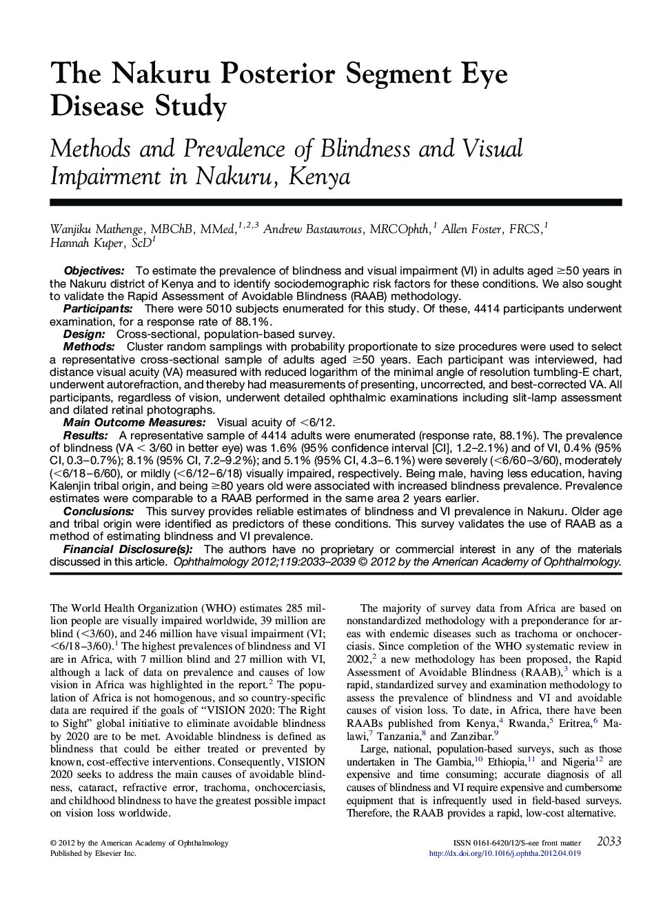 The Nakuru Posterior Segment Eye Disease Study