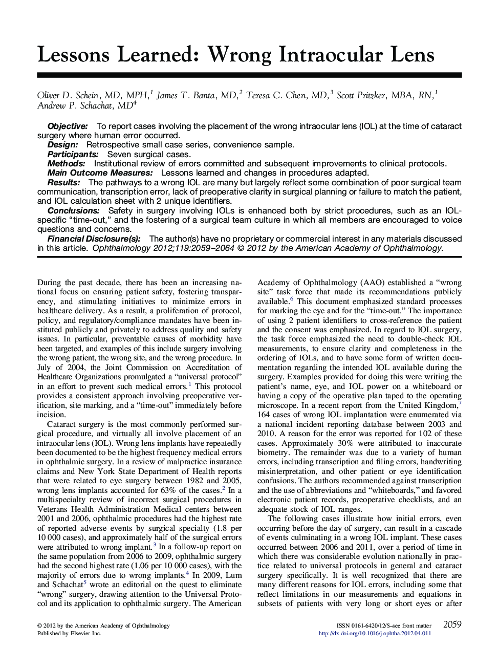 Lessons Learned: Wrong Intraocular Lens