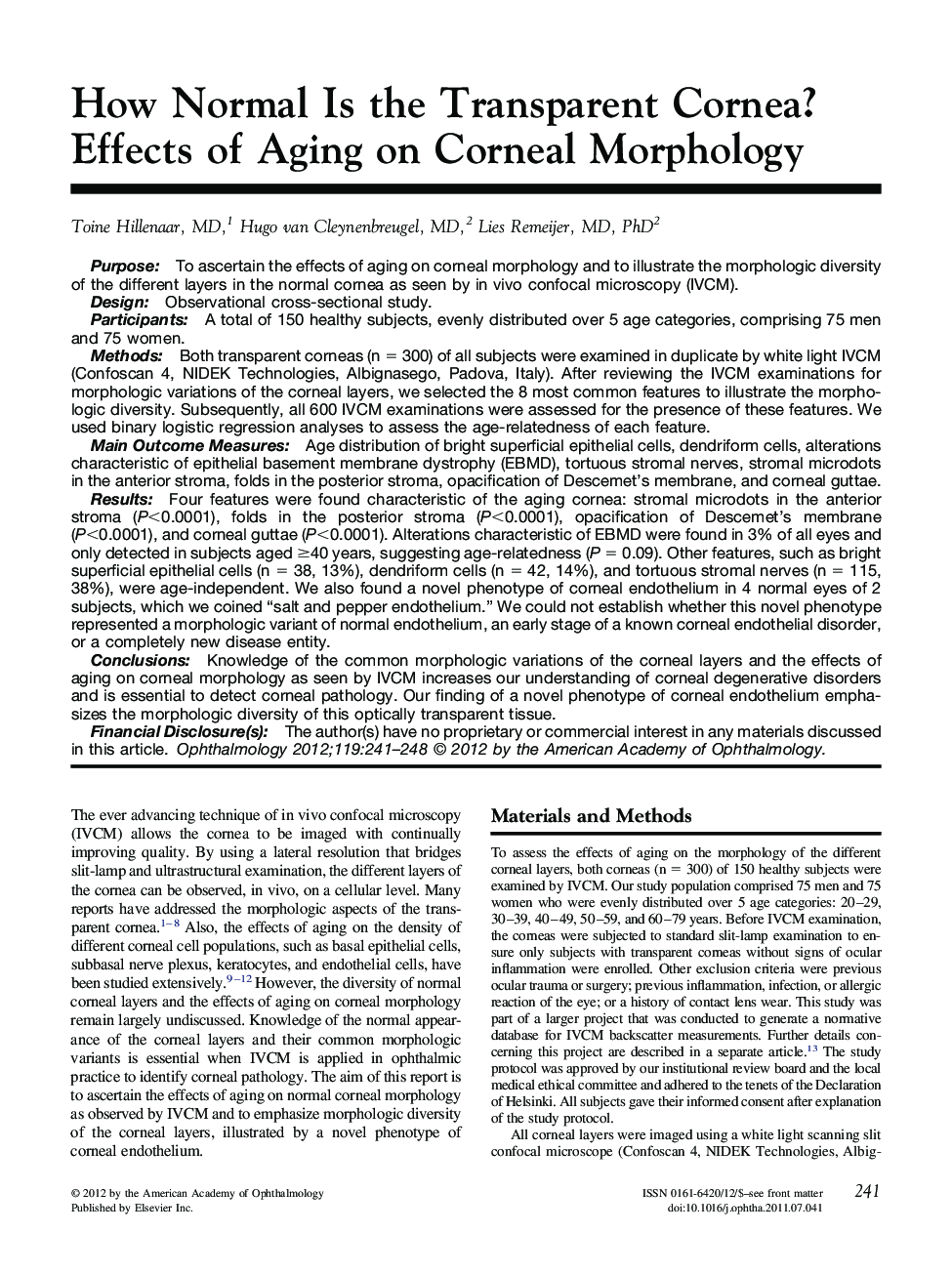 How Normal Is the Transparent Cornea? Effects of Aging on Corneal Morphology