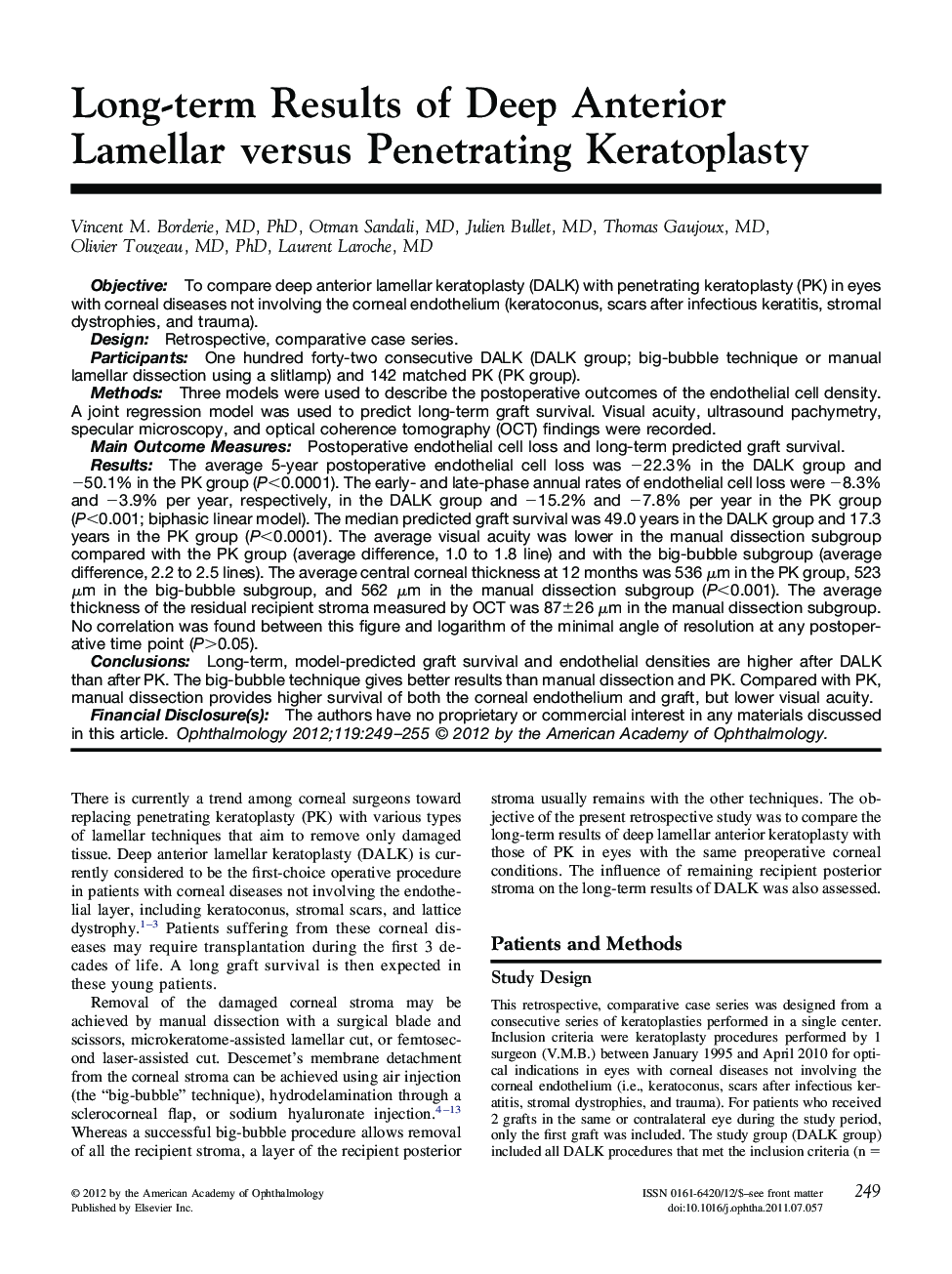 Long-term Results of Deep Anterior Lamellar versus Penetrating Keratoplasty