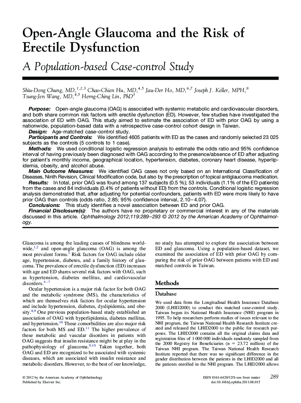 Open-Angle Glaucoma and the Risk of Erectile Dysfunction