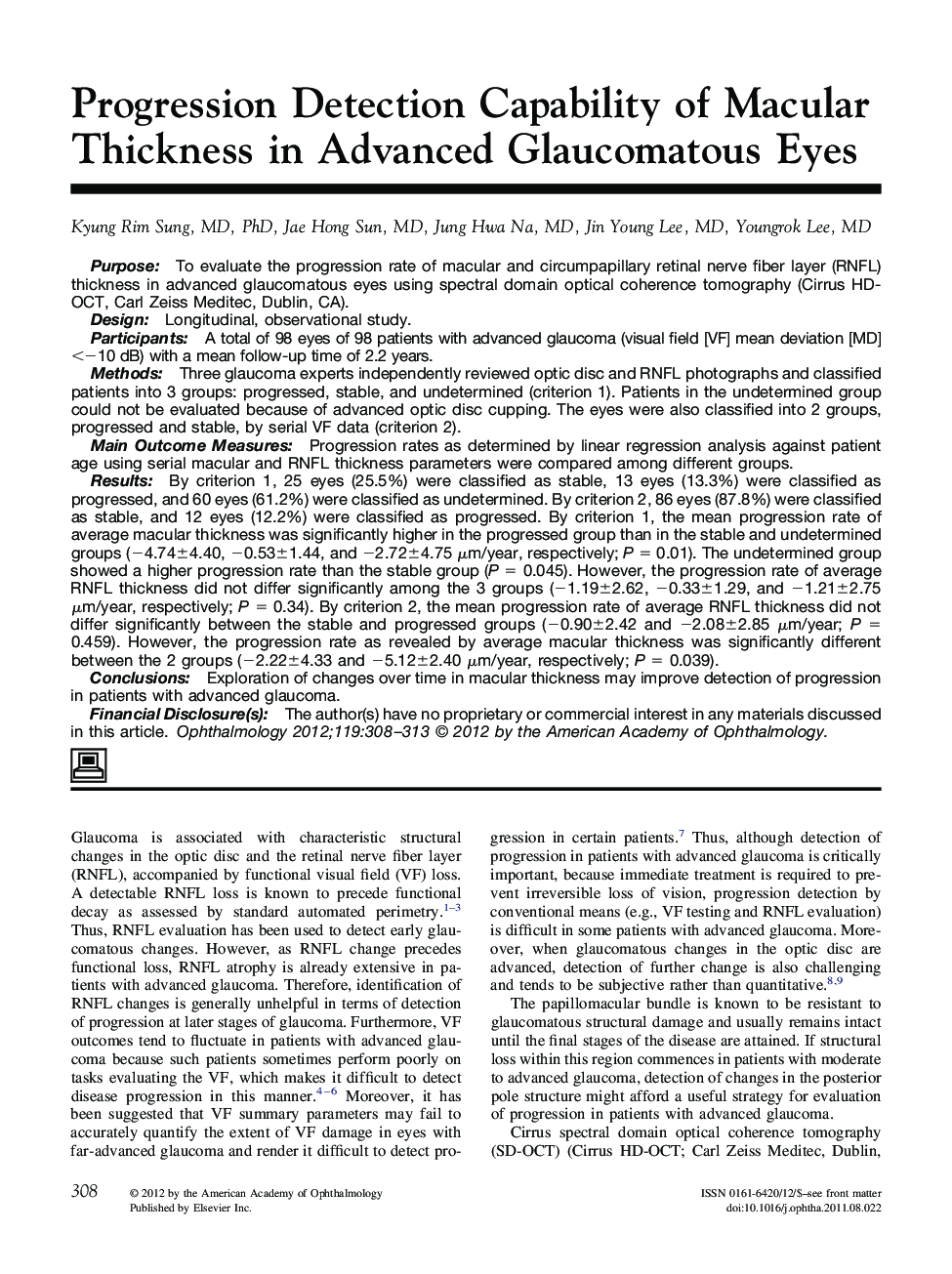 Progression Detection Capability of Macular Thickness in Advanced Glaucomatous Eyes