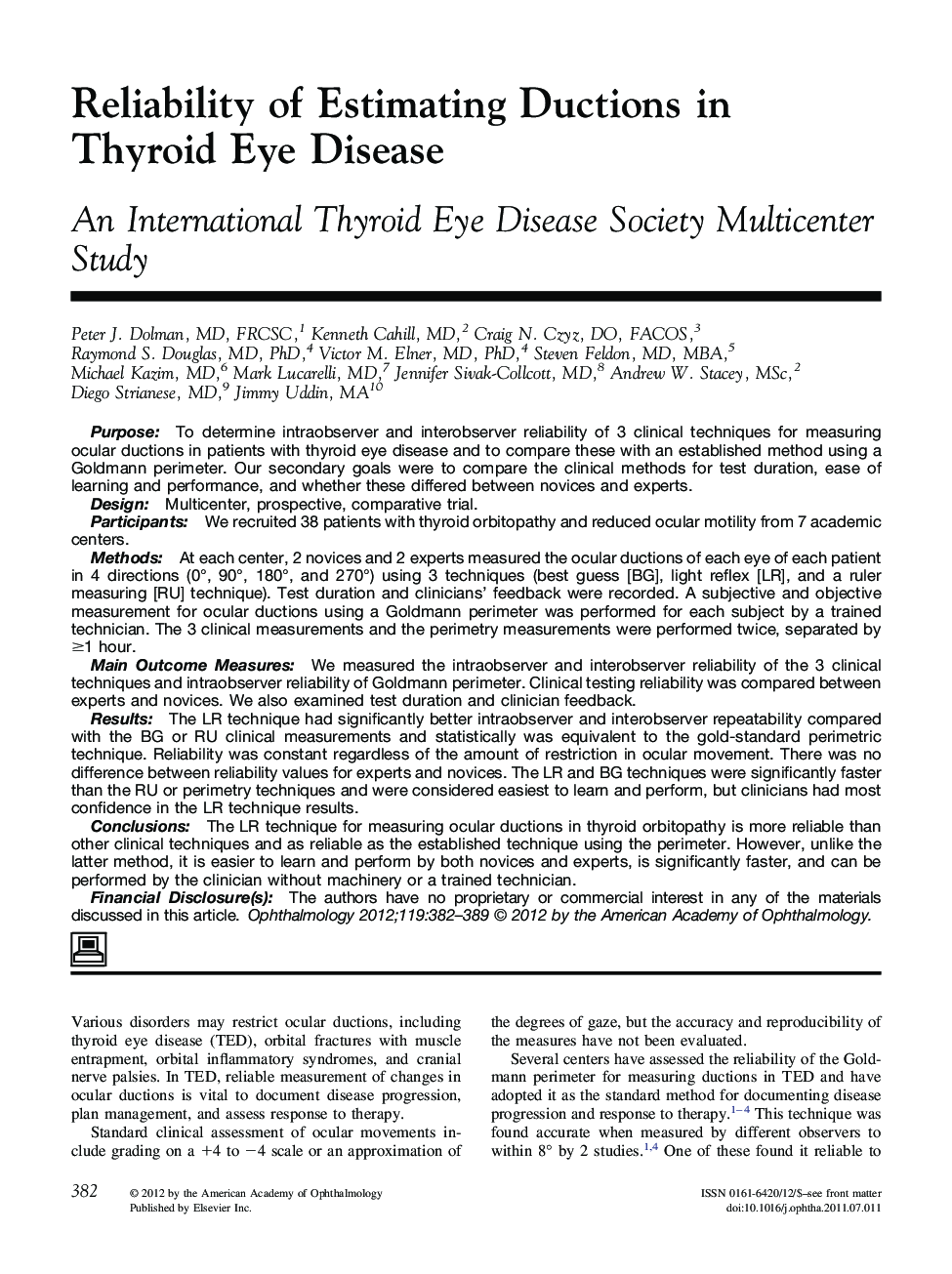 Reliability of Estimating Ductions in Thyroid Eye Disease