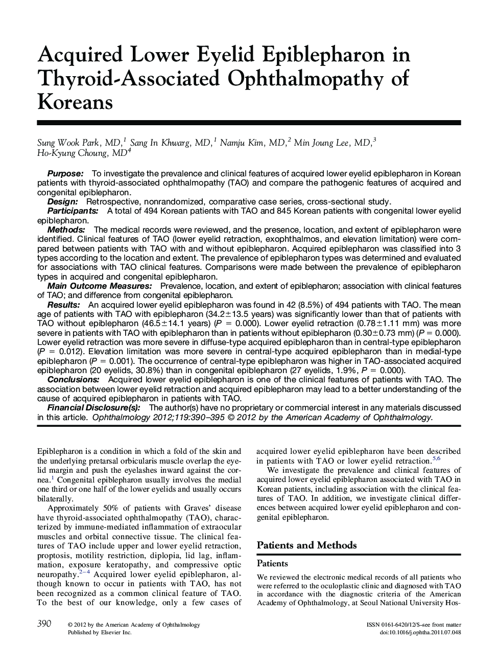 Acquired Lower Eyelid Epiblepharon in Thyroid-Associated Ophthalmopathy of Koreans 