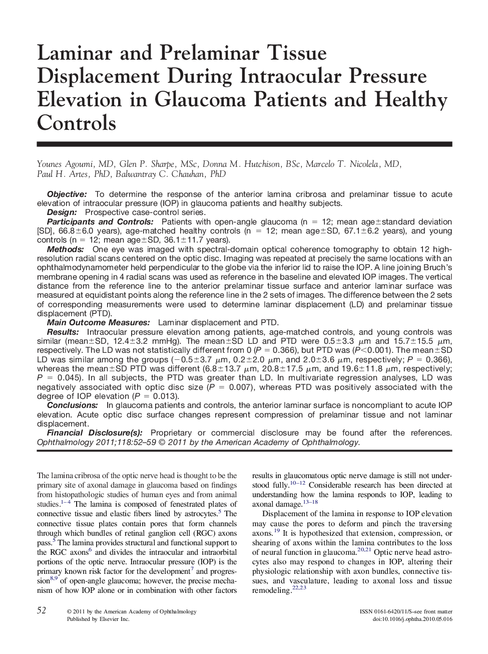 عکس صفحه اول مقاله: Laminar and Prelaminar Tissue Displacement During Intraocular Pressure Elevation in Glaucoma Patients and Healthy Controls Laminar and Prelaminar Tissue Displacement During Intraocular Pressure Elevation in Glaucoma Patients and Healthy Controls
