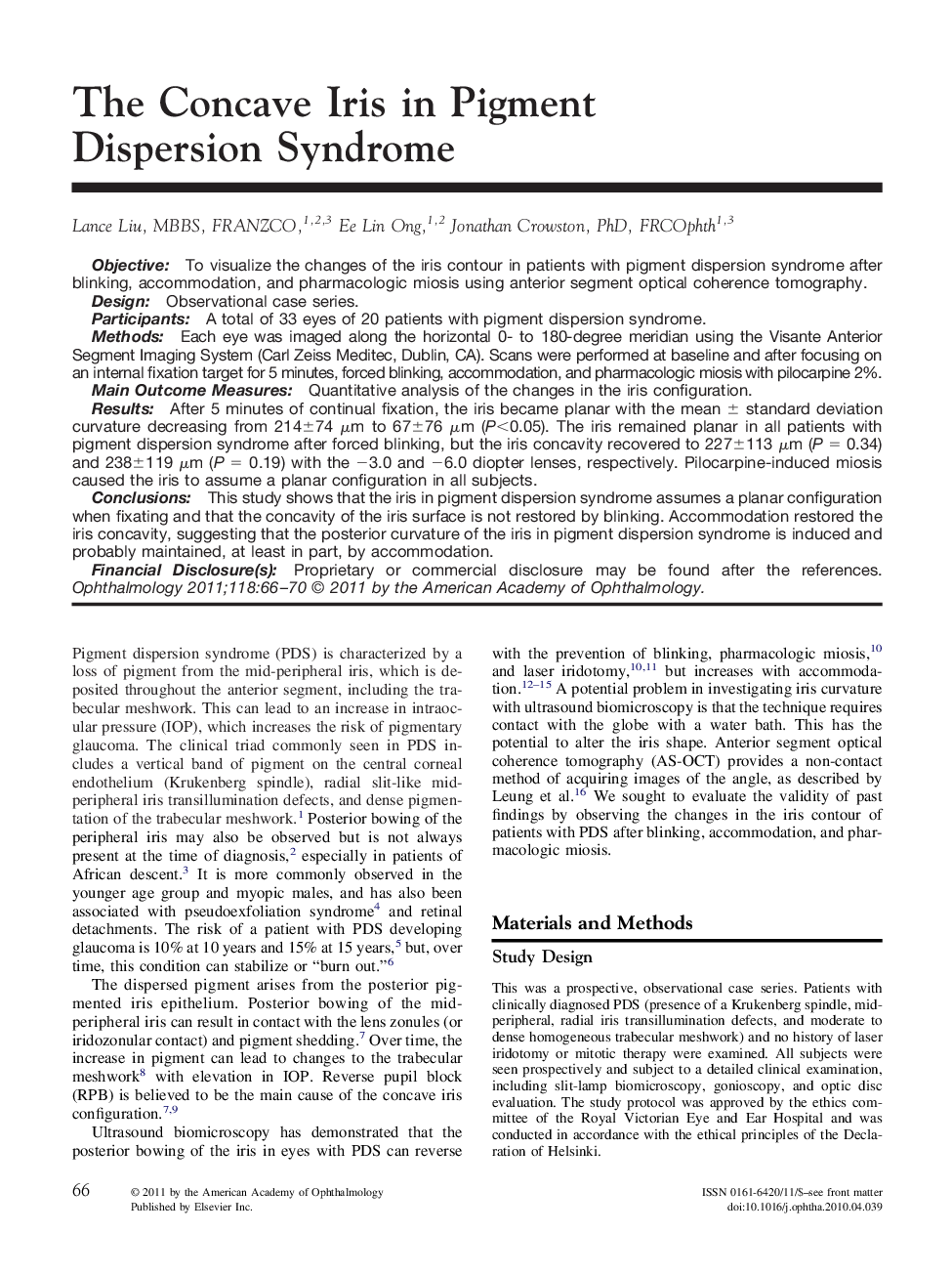 The Concave Iris in Pigment Dispersion Syndrome