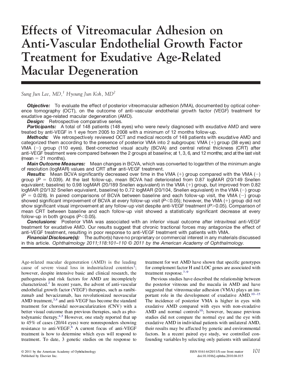 Effects of Vitreomacular Adhesion on Anti-Vascular Endothelial Growth Factor Treatment for Exudative Age-Related Macular Degeneration