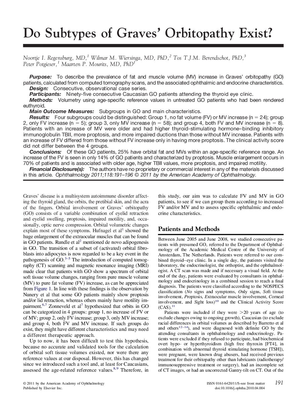 Do Subtypes of Graves' Orbitopathy Exist?