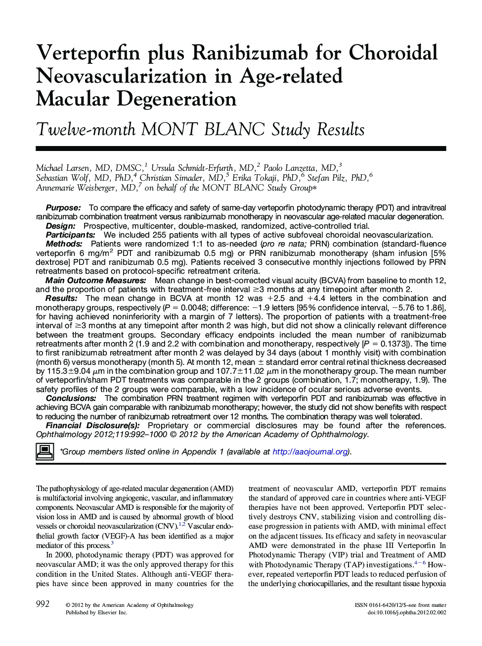Verteporfin plus Ranibizumab for Choroidal Neovascularization in Age-related Macular Degeneration
