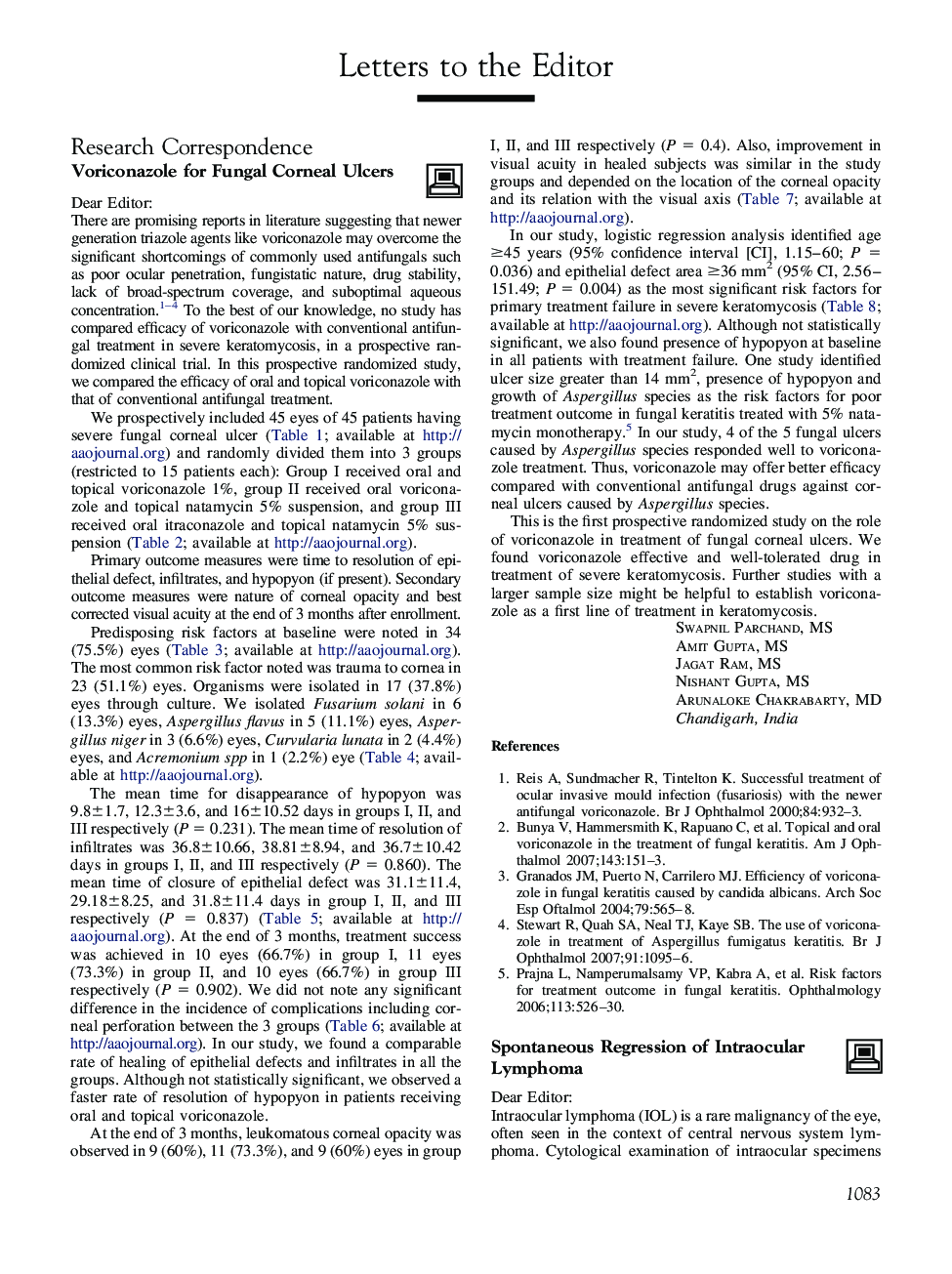 Voriconazole for Fungal Corneal Ulcers
