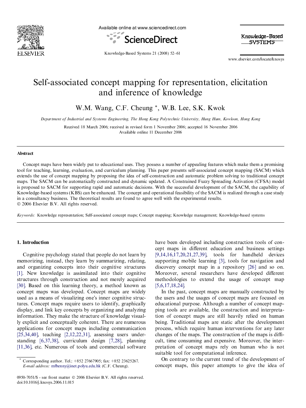 Self-associated concept mapping for representation, elicitation and inference of knowledge