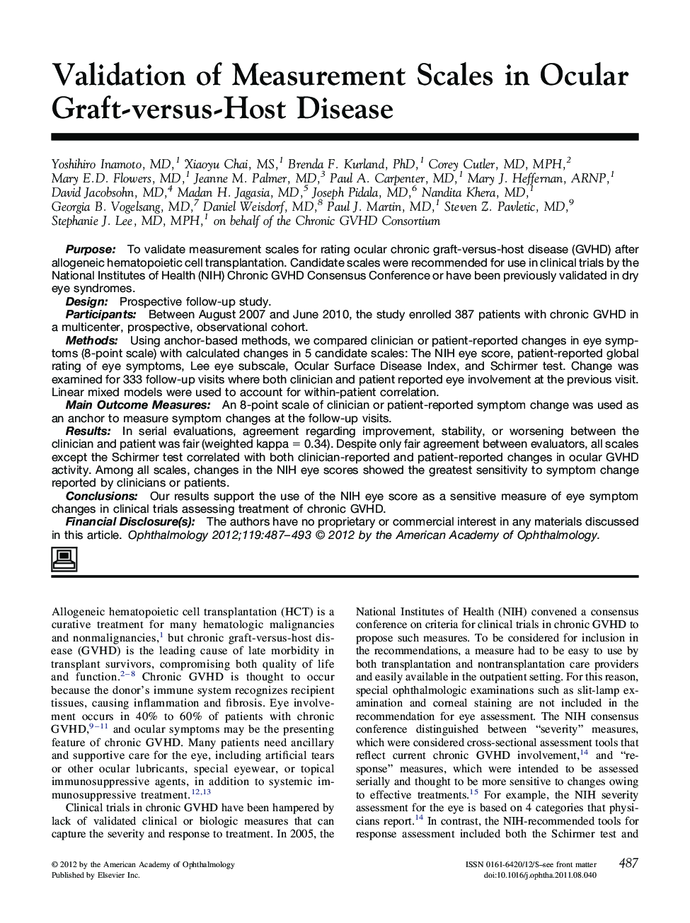 Validation of Measurement Scales in Ocular Graft-versus-Host Disease