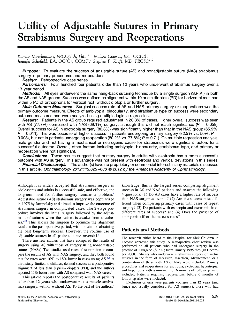Utility of Adjustable Sutures in Primary Strabismus Surgery and Reoperations
