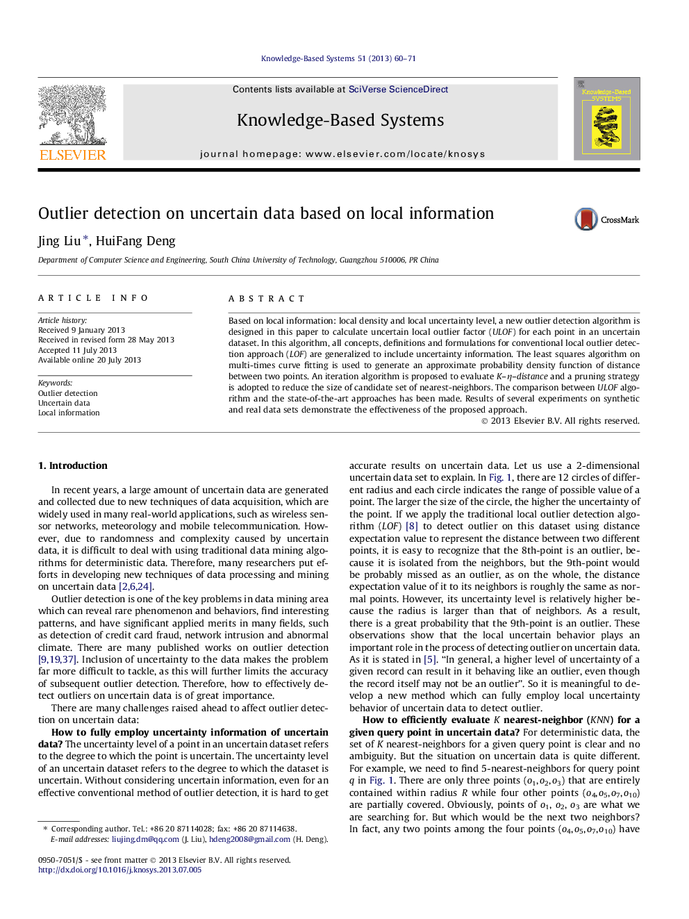 Outlier detection on uncertain data based on local information