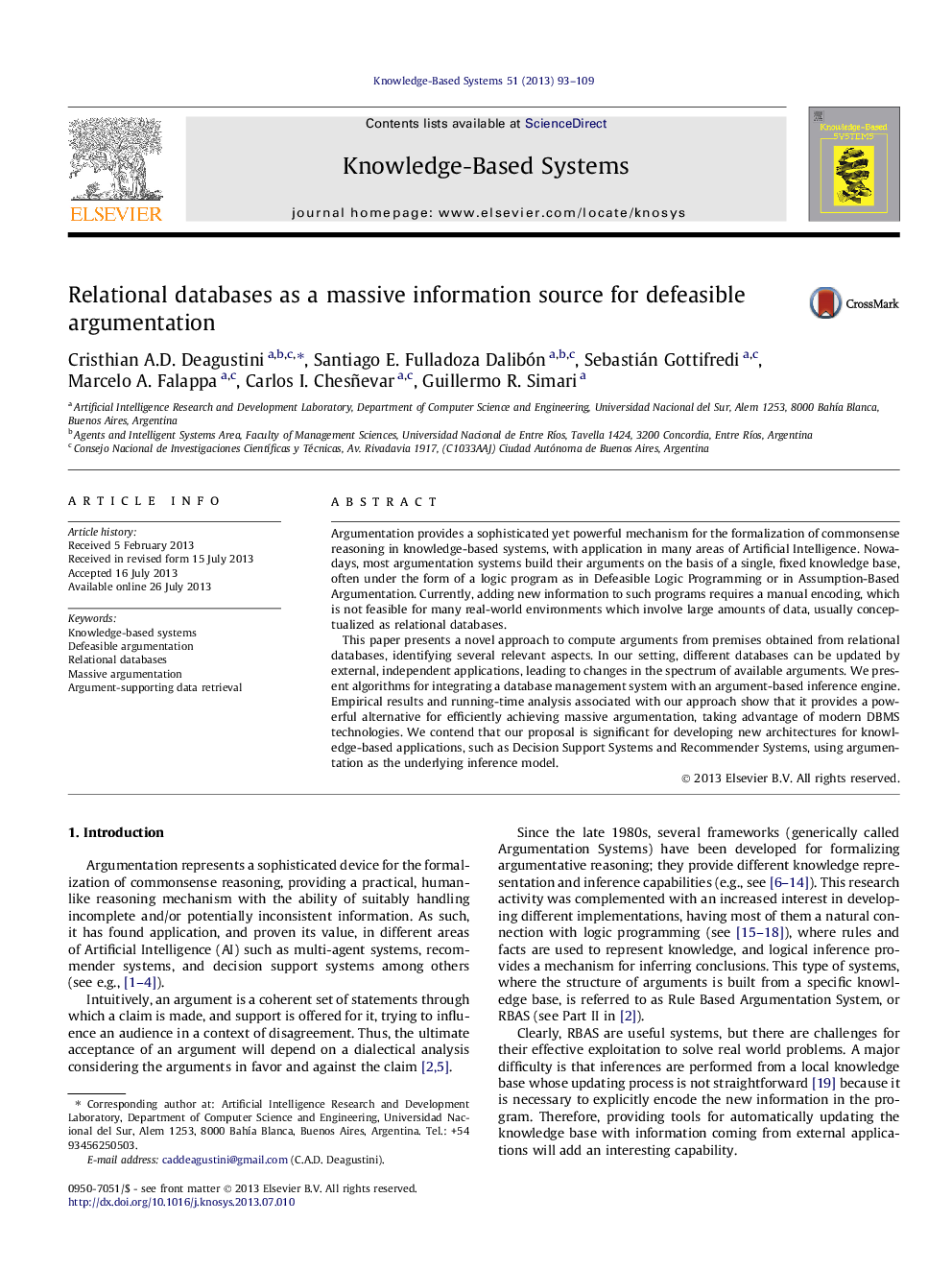 Relational databases as a massive information source for defeasible argumentation