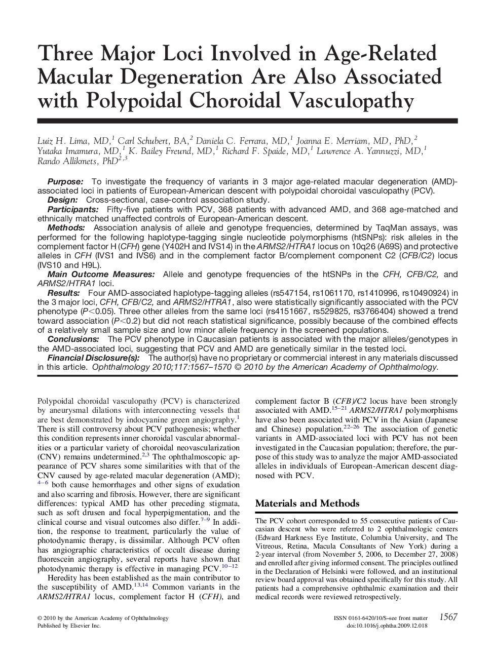 Three Major Loci Involved in Age-Related Macular Degeneration Are Also Associated with Polypoidal Choroidal Vasculopathy