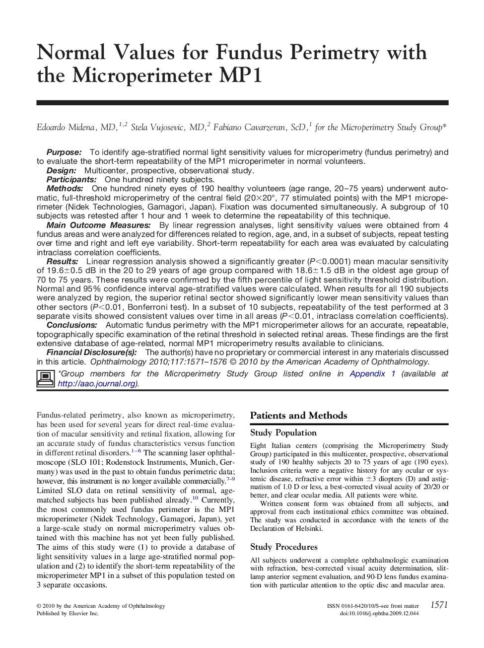 Normal Values for Fundus Perimetry with the Microperimeter MP1