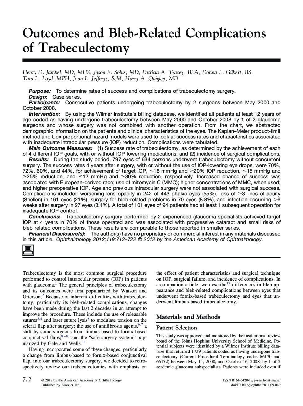 Outcomes and Bleb-Related Complications of Trabeculectomy