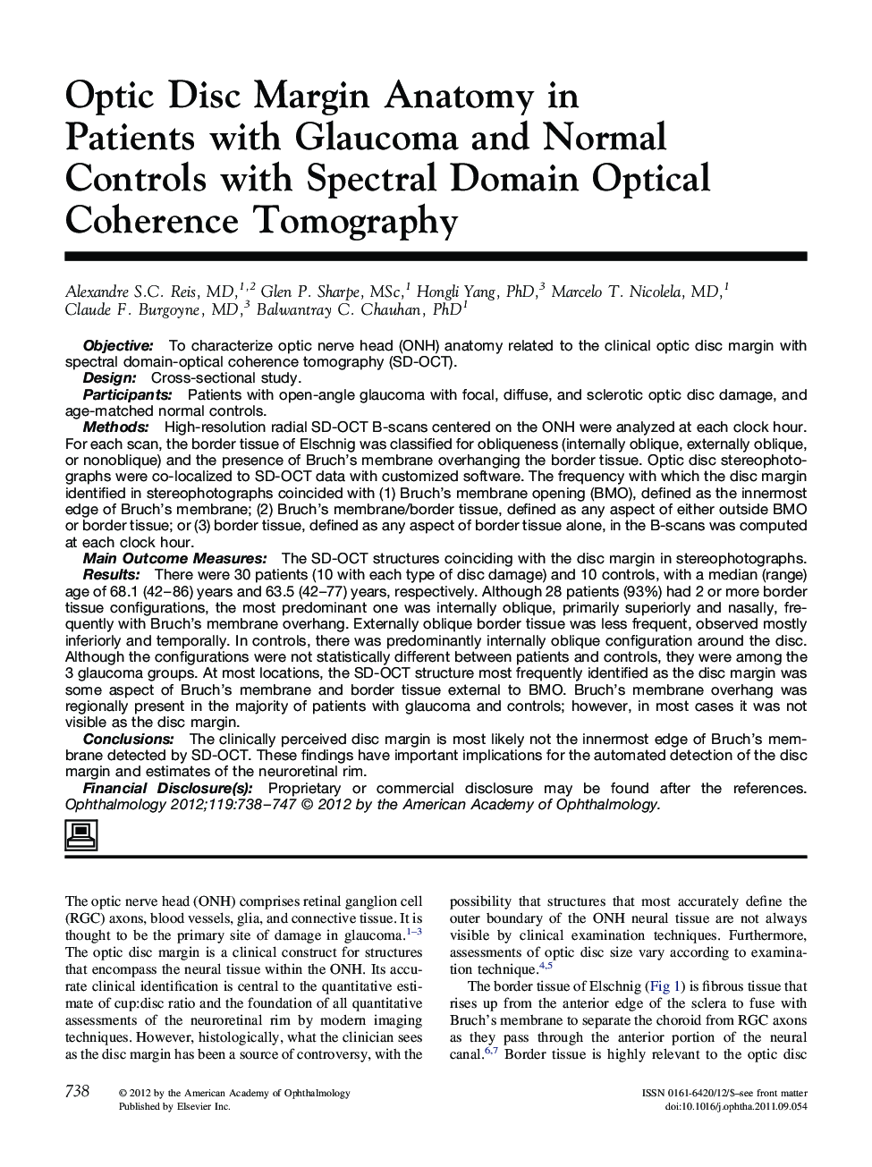 Optic Disc Margin Anatomy in Patients with Glaucoma and Normal Controls with Spectral Domain Optical Coherence Tomography